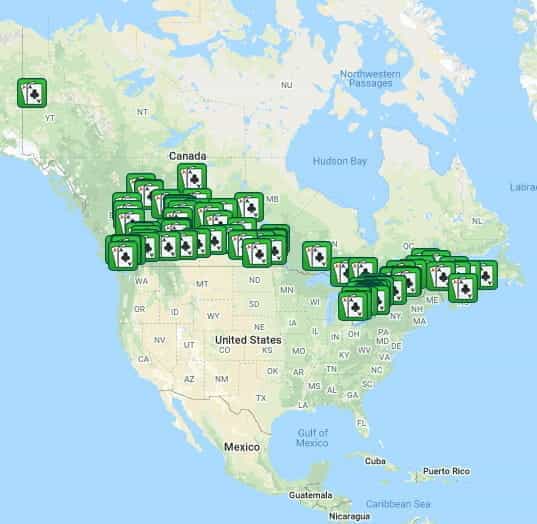 Map of Local Canada casinos.