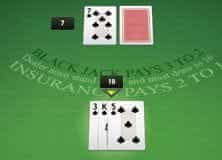 A hand of 3 Hands Blackjack on a green table