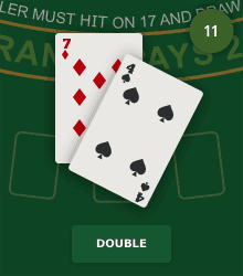 A blackjack hand offering the option to double.
