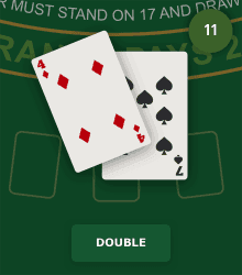 A blackjack hand offering the option to double.