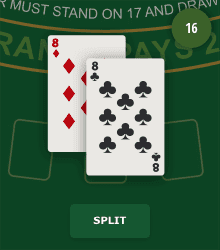 A blackjack hand offering the option to split.