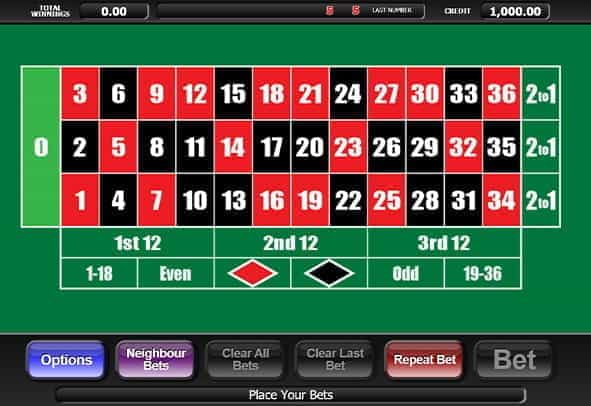 A demo screen from 20p Roulette.