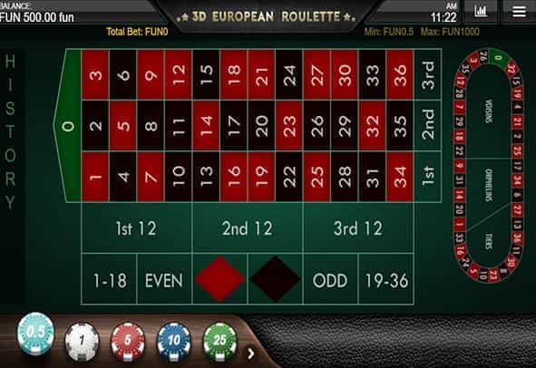 A demo screen of 3D European Roulette.