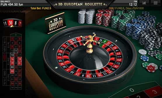 The wheel of 3D European Roulette online.