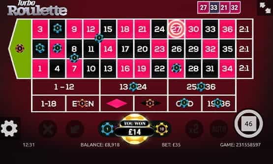 The wheel of Turbo Roulette online.