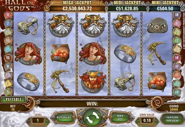 Demo player for Hall of Gods from NetEnt - spin with free money