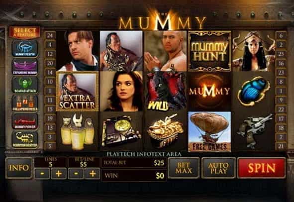 The Mummy online slot rows and reels.