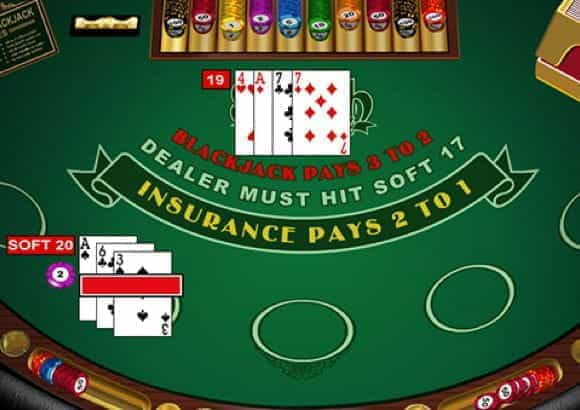 In-game action from Spanish 21 by Microgaming.