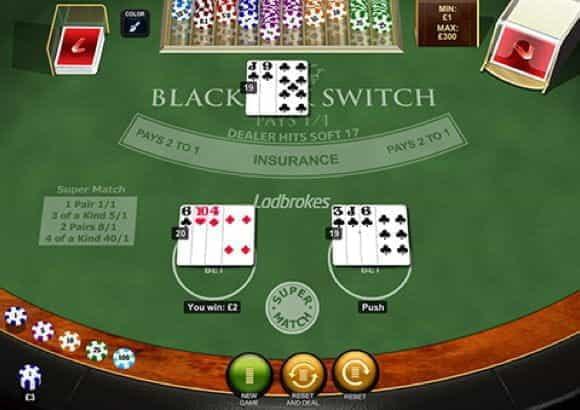 In-game action from Blackjack Switch by Playtech.