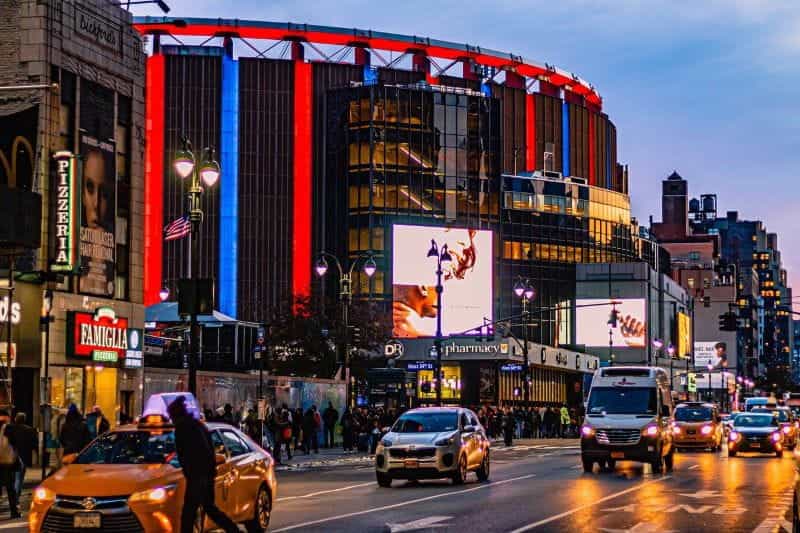 The outside of Madison Square Garden in New York City, New York.