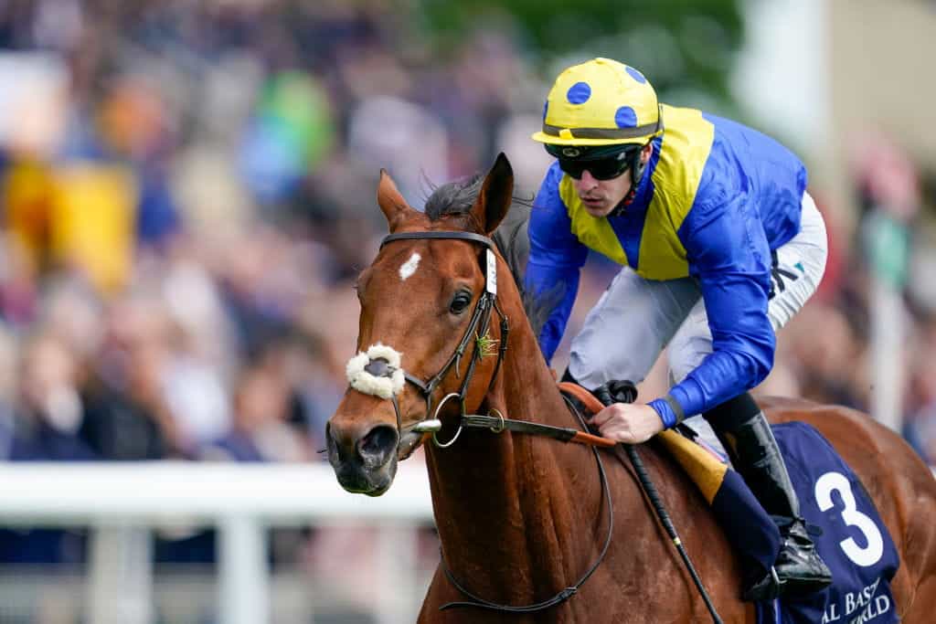 Desert Crown and jockey Richard Kingscote winning at York.