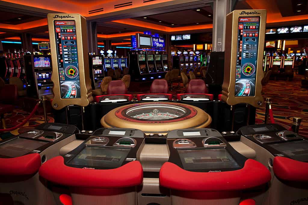 A roulette machine in the main hall of Resorts World New York casino.