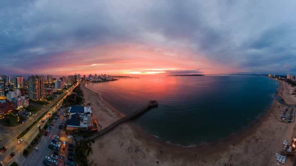 The coastline of Punta del Este, Uruguay, at sunset.