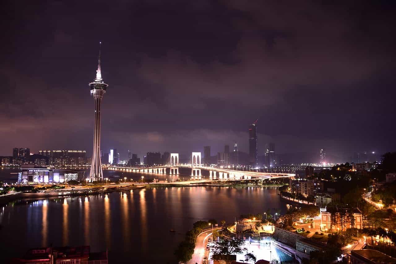 Macau bay at nighttime.