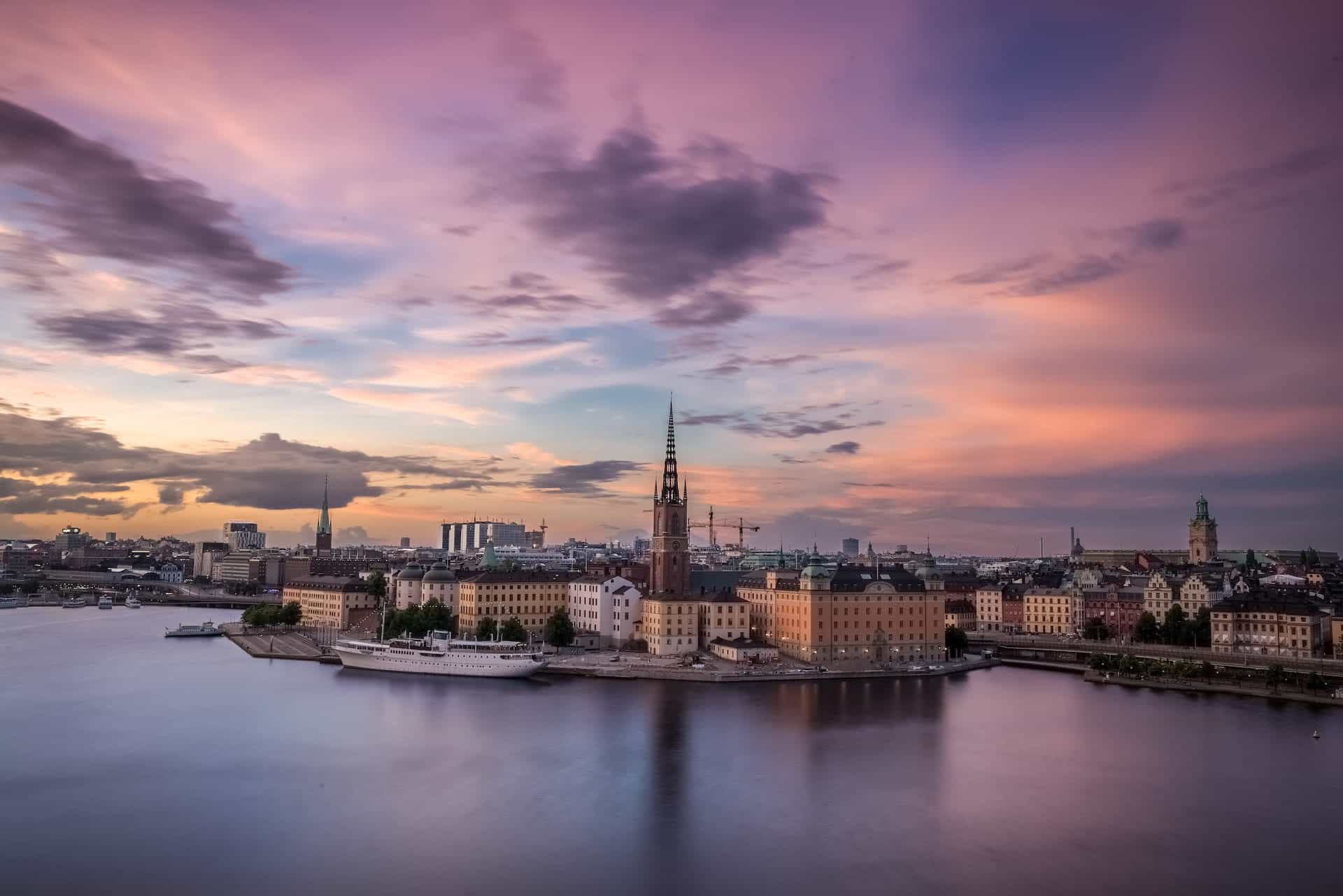 The waterfront of Stockholm viewed from above.