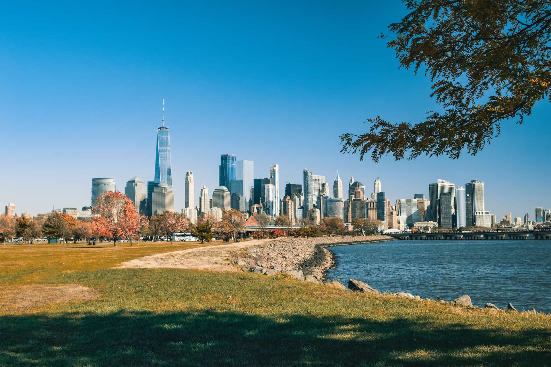 The skyline of downtown Manhattan, New York as seen from Liberty State Park in Jersey City, New Jersey.