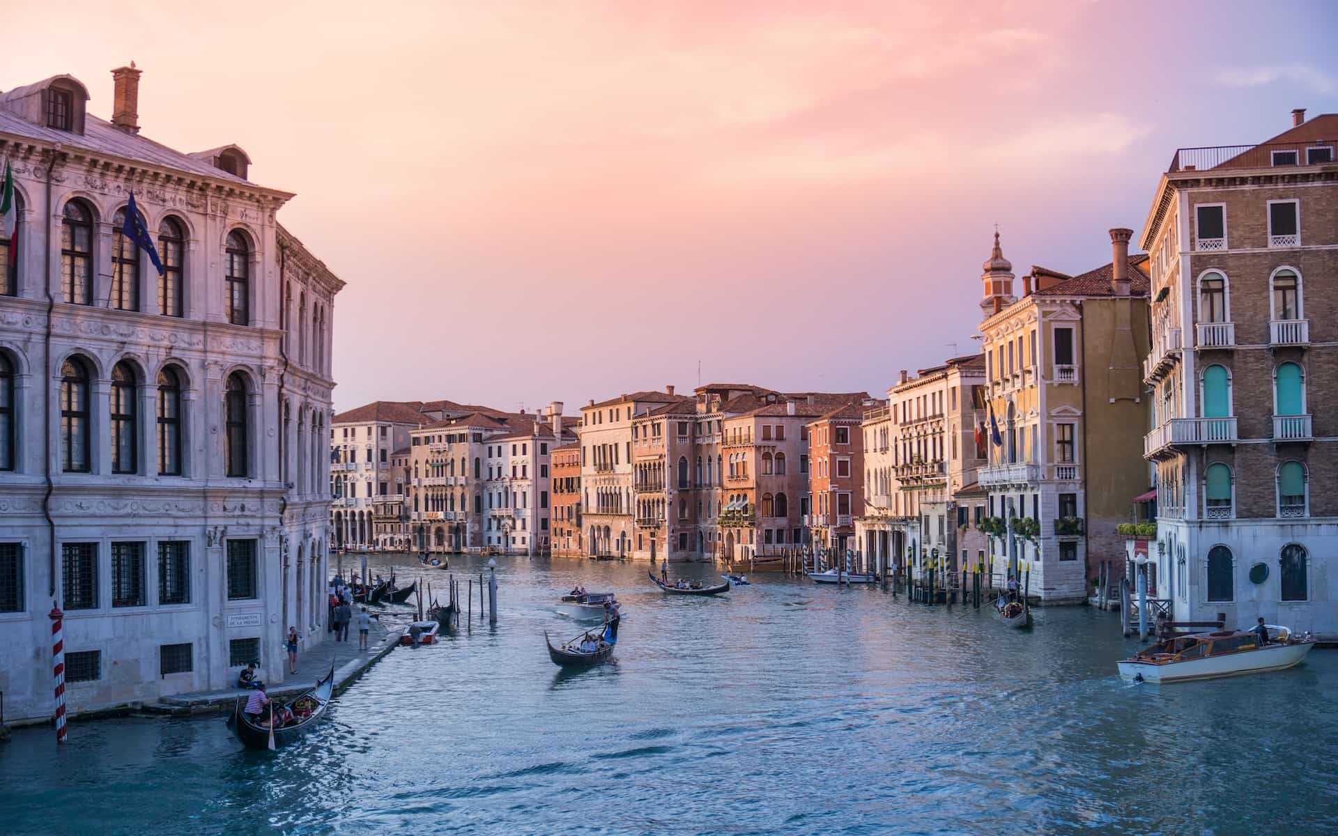 A riverfront in a city.