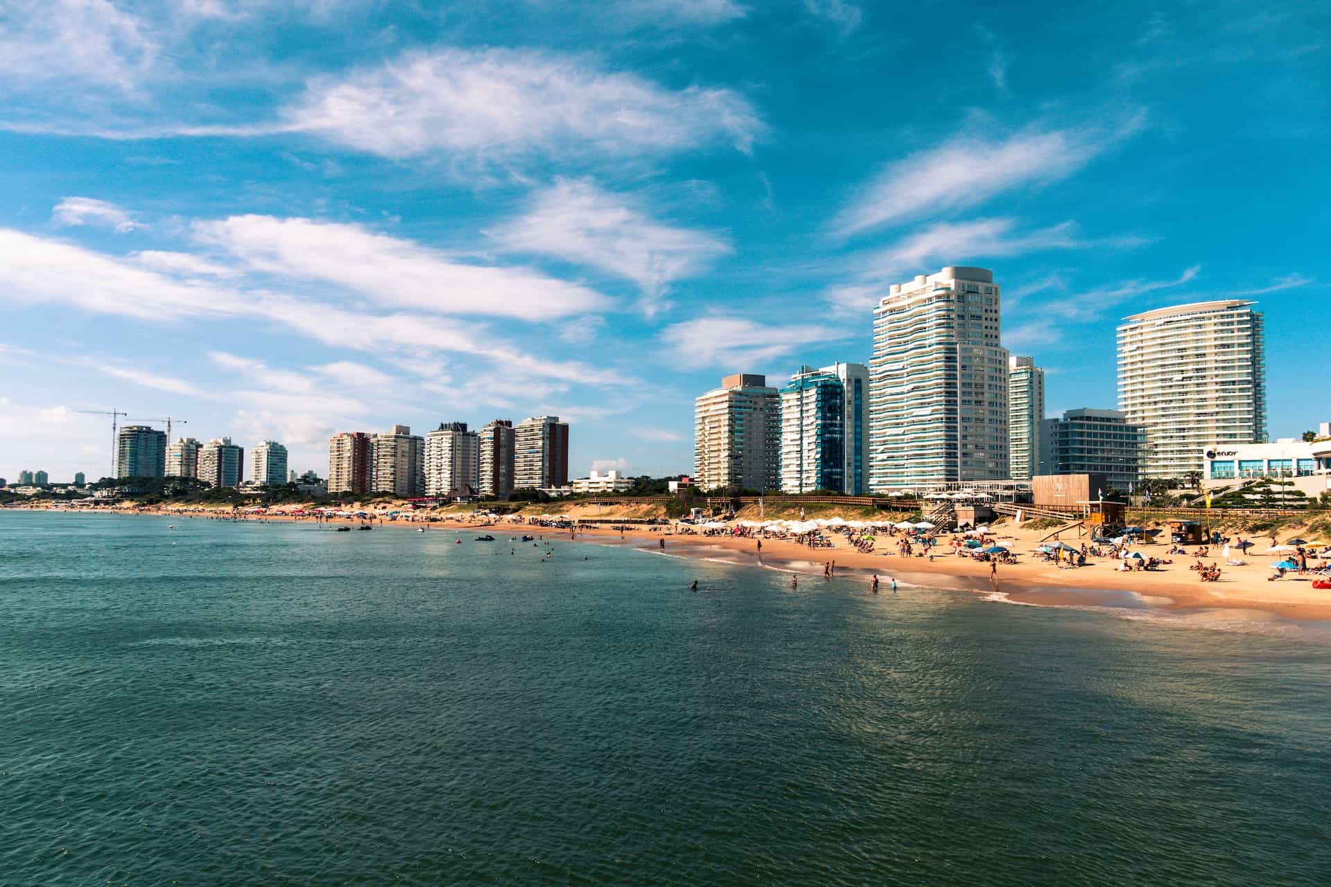 A beachfront of high rise buildings in Uruguay.