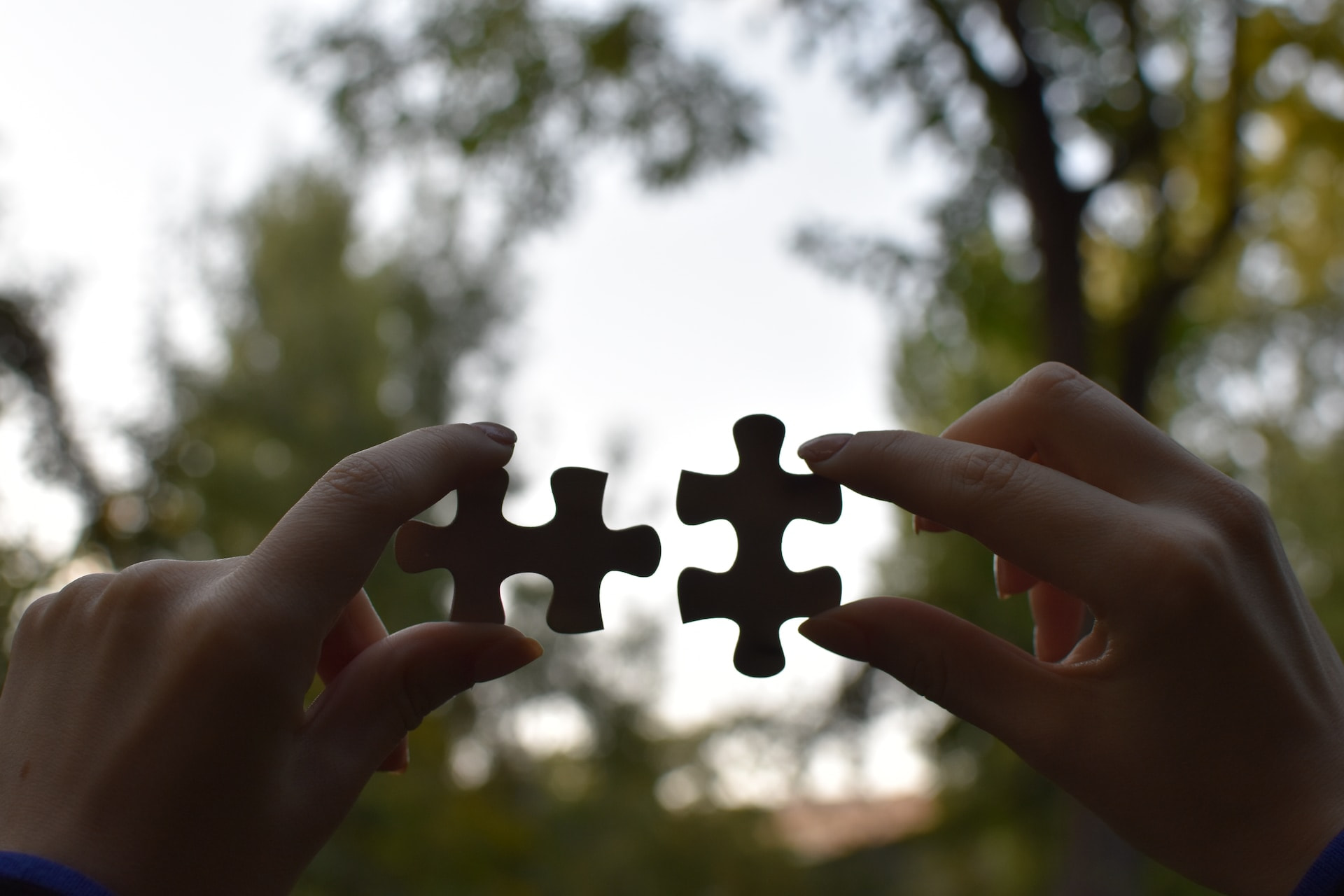 A person holding two puzzle pieces.