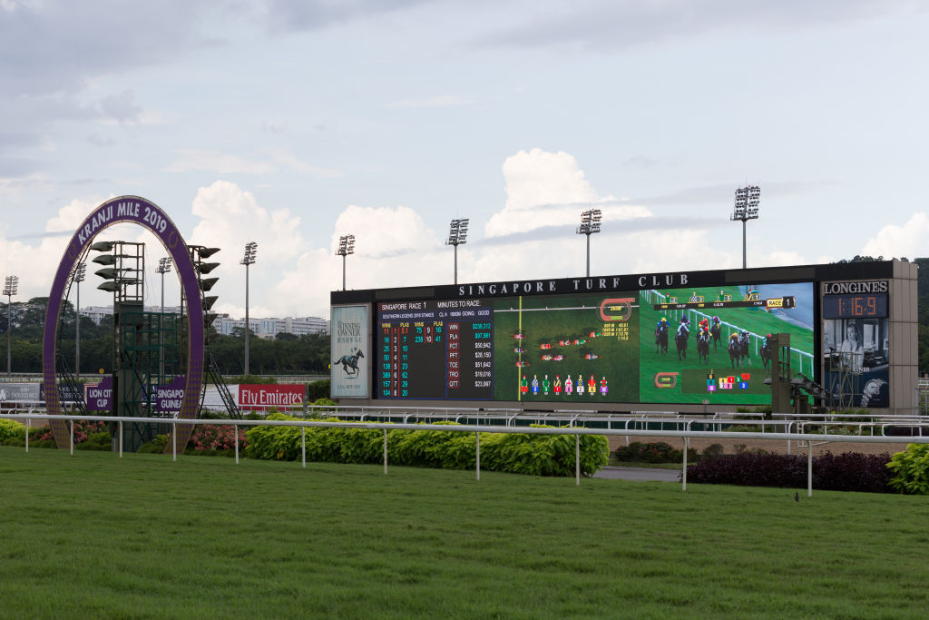 The tote board insider Kranji Racecourse.