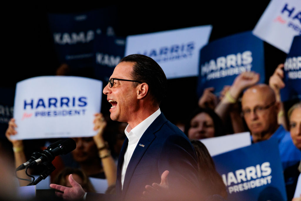 Josh Shapiro speaks during a campaign rally for Vice President Kamala Harris.